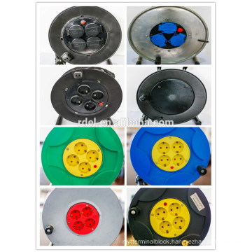 CE GE NF 4x16A sockets Germany IP44 rubber Cable Reel, Schuko H07RN-F rubber extension cord reel 40m